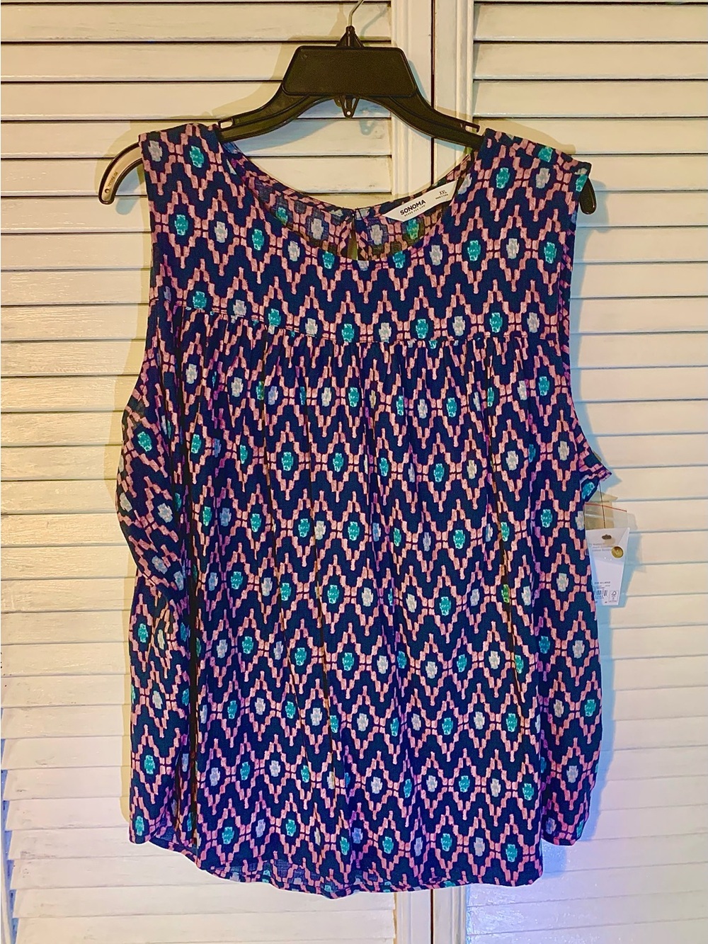 Sonoma Sleeveless Geometric Print Top- Blue & pink NWT